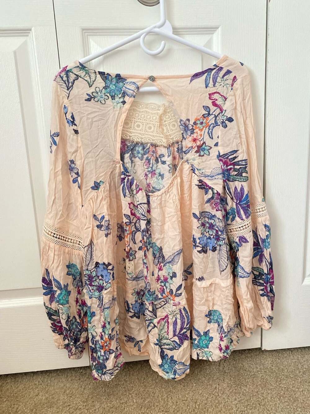 ODDI Pink Floral Boho Lace Inset Long Sleeve Blouse - Picture 5 of 12